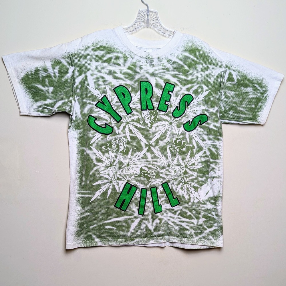 Cypress Hill VTG 90s Marijuana Weed All Over Print AOP Single Stitch Shirt Large